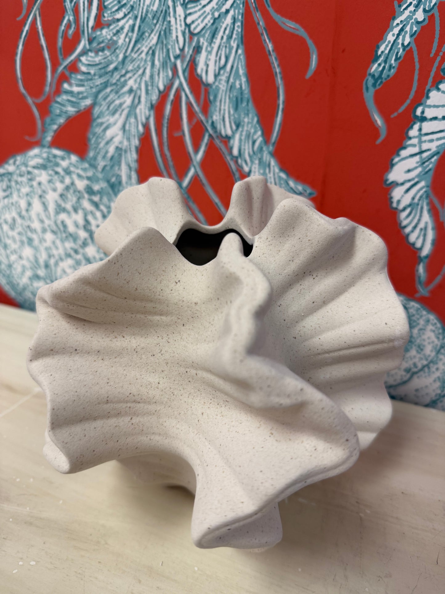 Frosted Ocean Coral White Ceramic Vase- Large