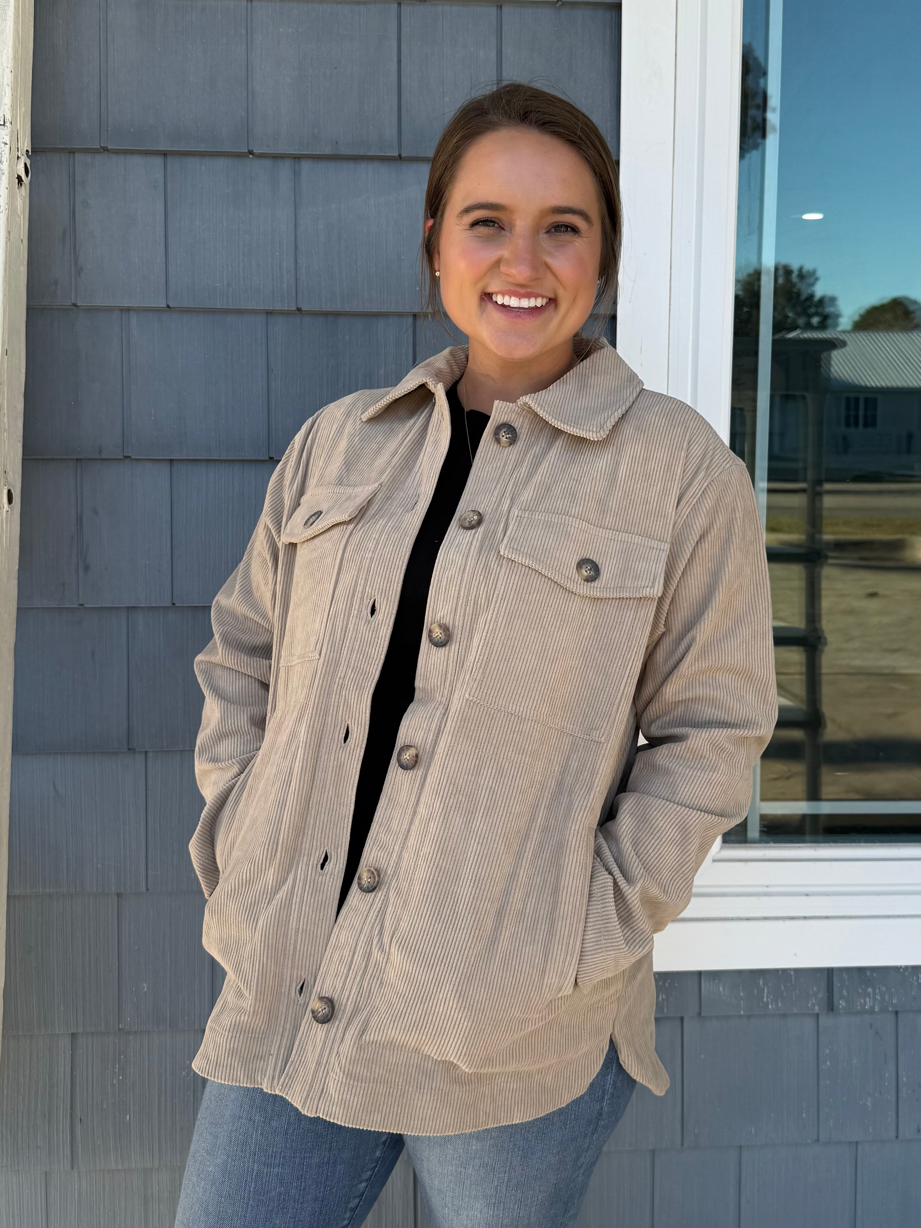 Cream Corduroy Button Up Shacket