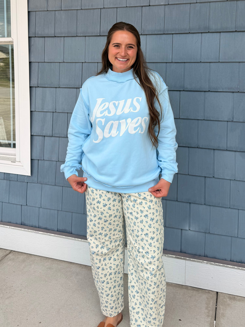 Blue Jesus Saves Mockneck Sweatshirt