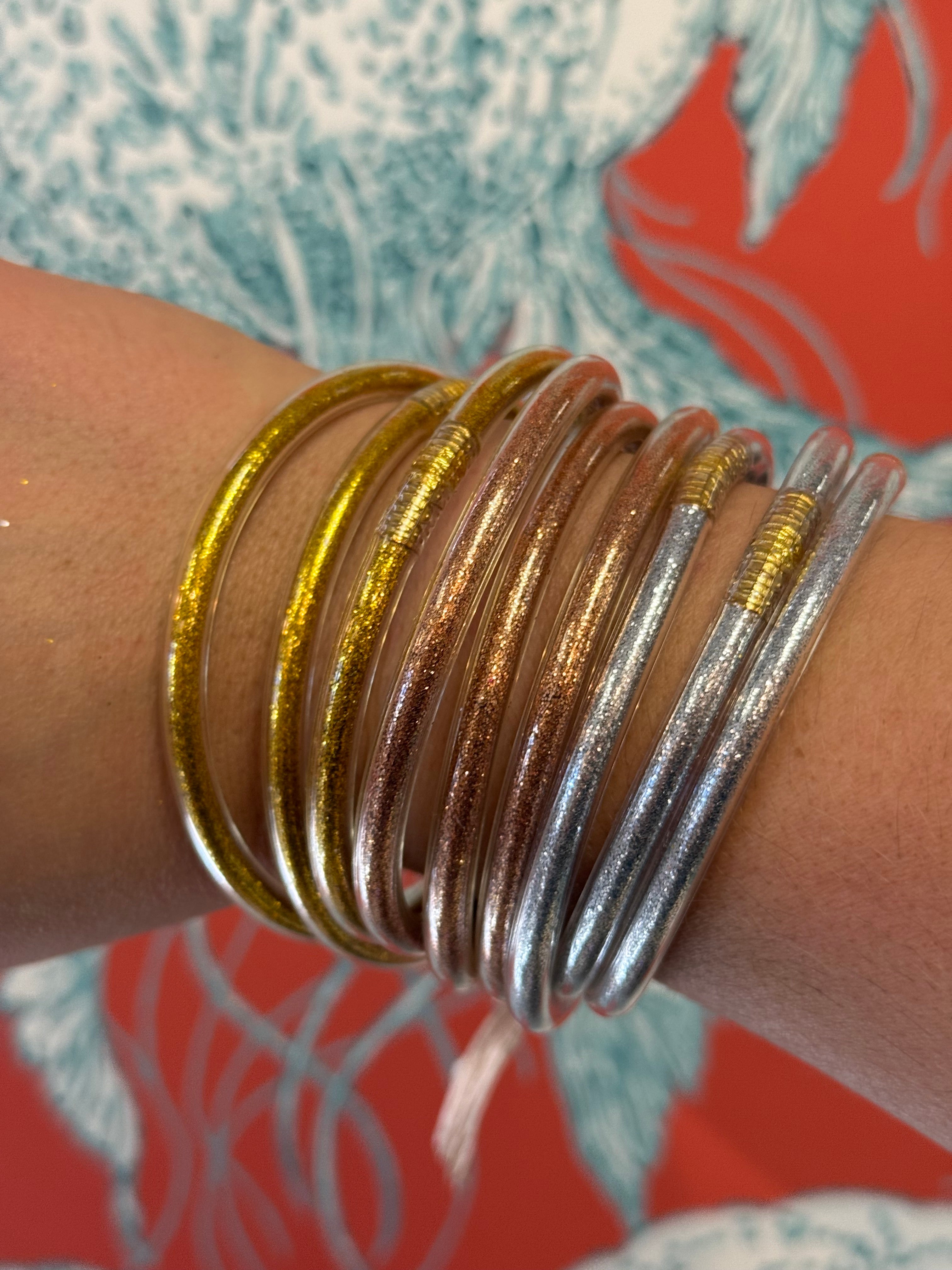 Gold Multi Jelly Bangle Set w/silver