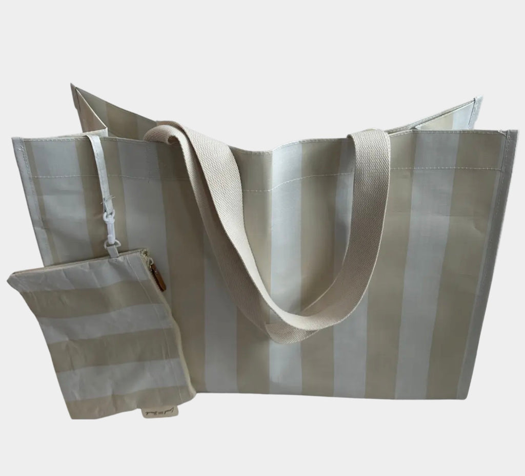 Taupe Thick Stripe XL All Day Bag With Matching Removable Pouch