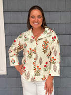 Offwhite Big Pearl Button Floral Top