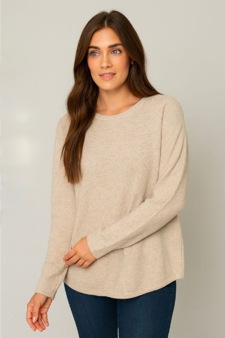 Cream Seedstitch Crewneck Sweater