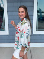 Off White Button Down Floral Top