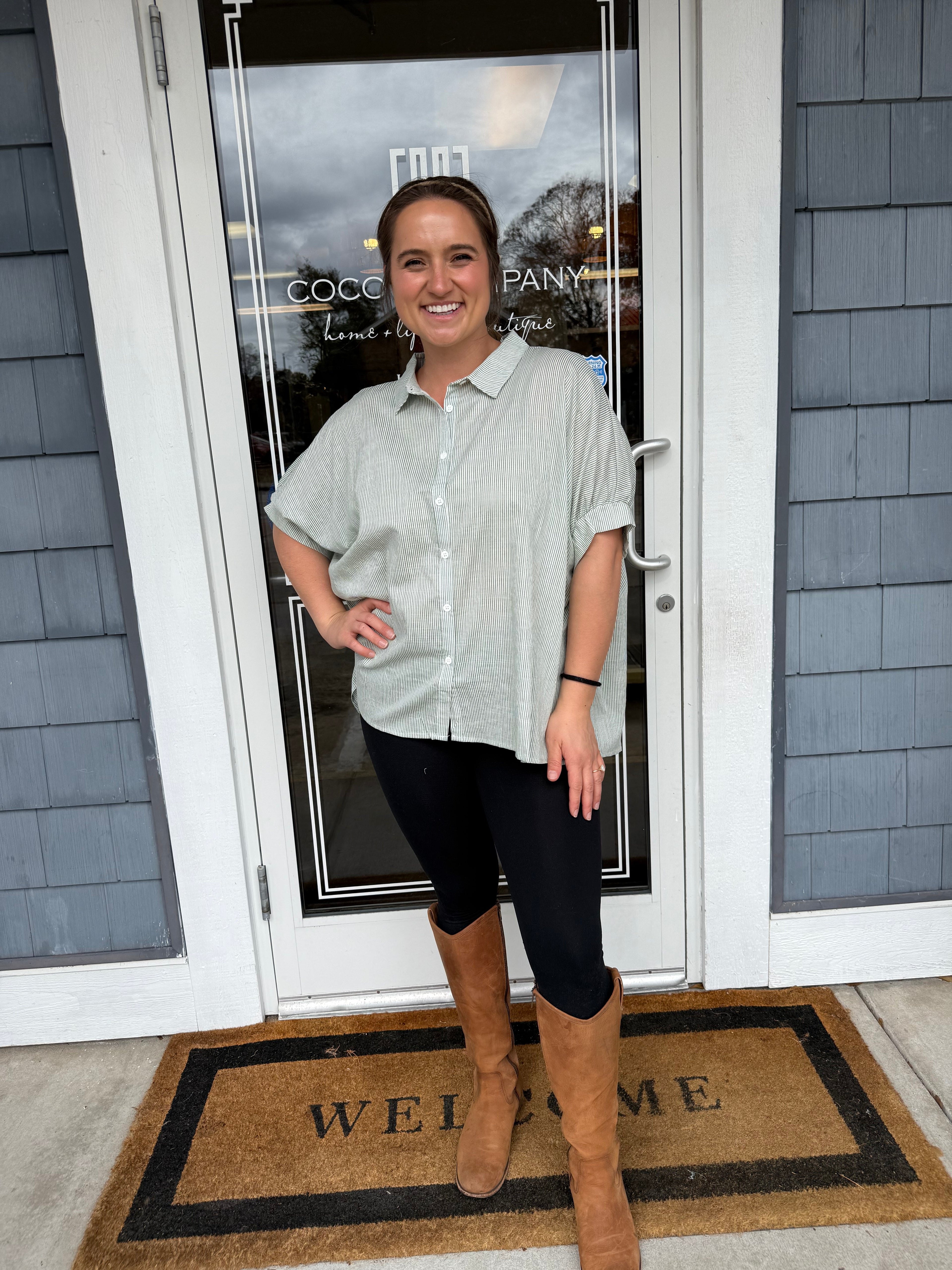Mint Striped Collared Oversized Button Down