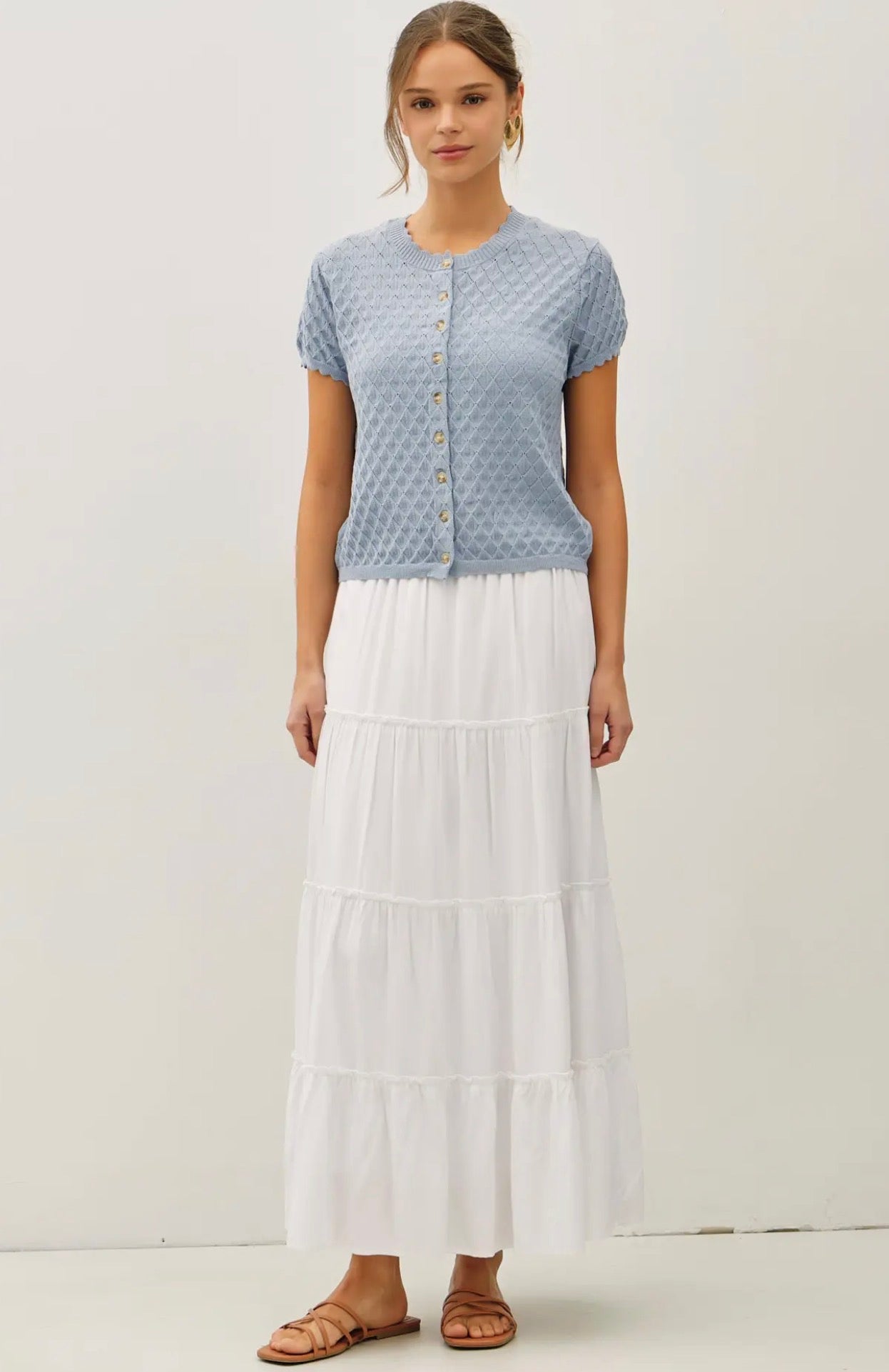 Off White Tiered Maxi Skirt