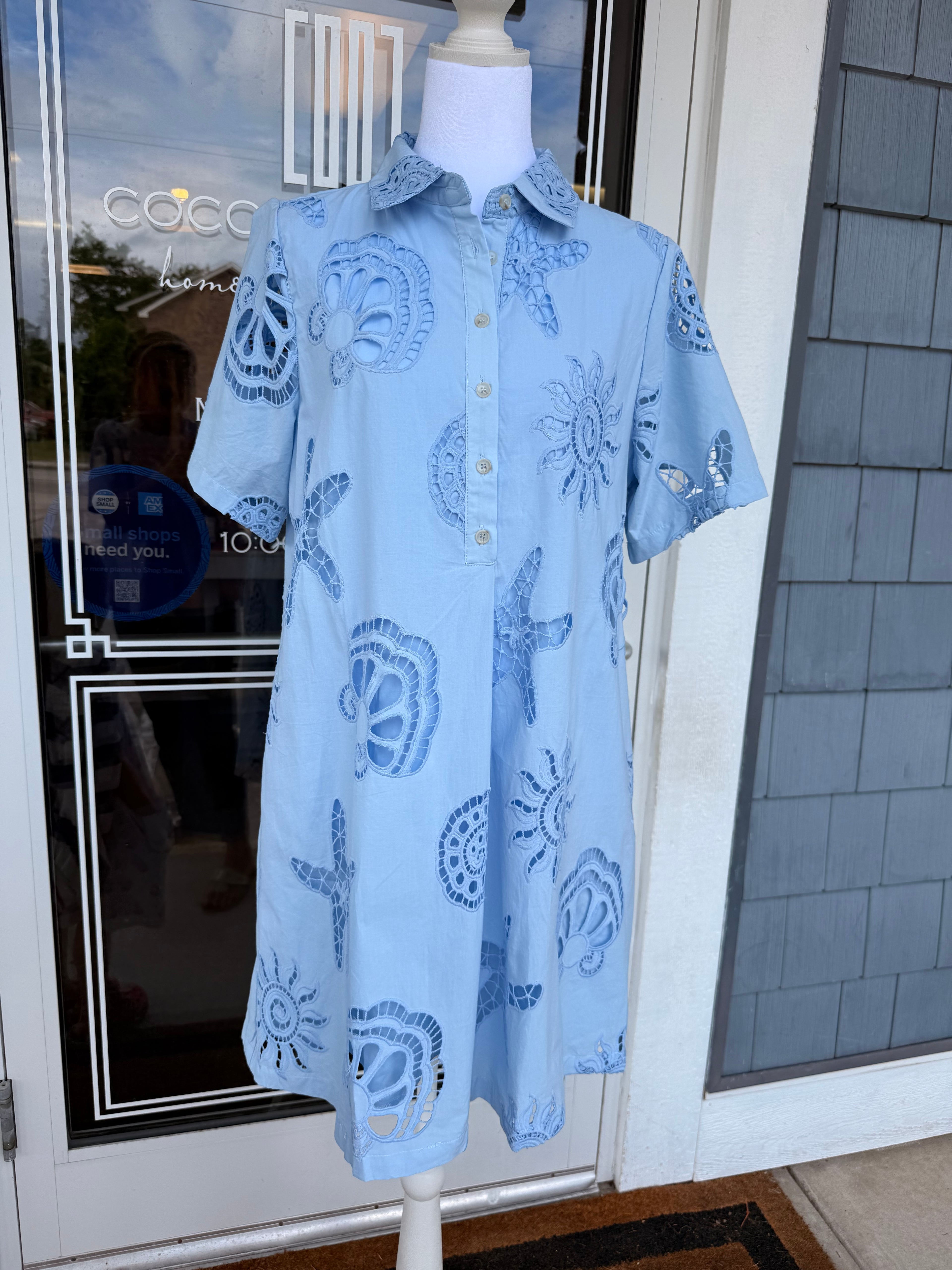 Blue Sea Scapes Eyelet Dress