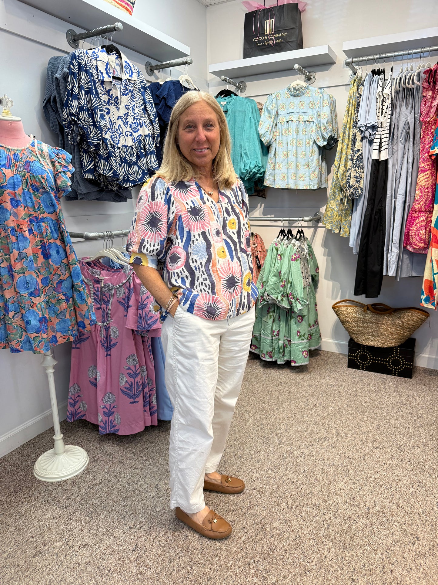 Navy & Pink Abstract Print Blouse
