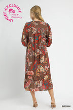 Brown Paisley Print Midi Dress