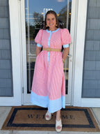 Orange & Blue Stripe Midi Dress w/ Belt
