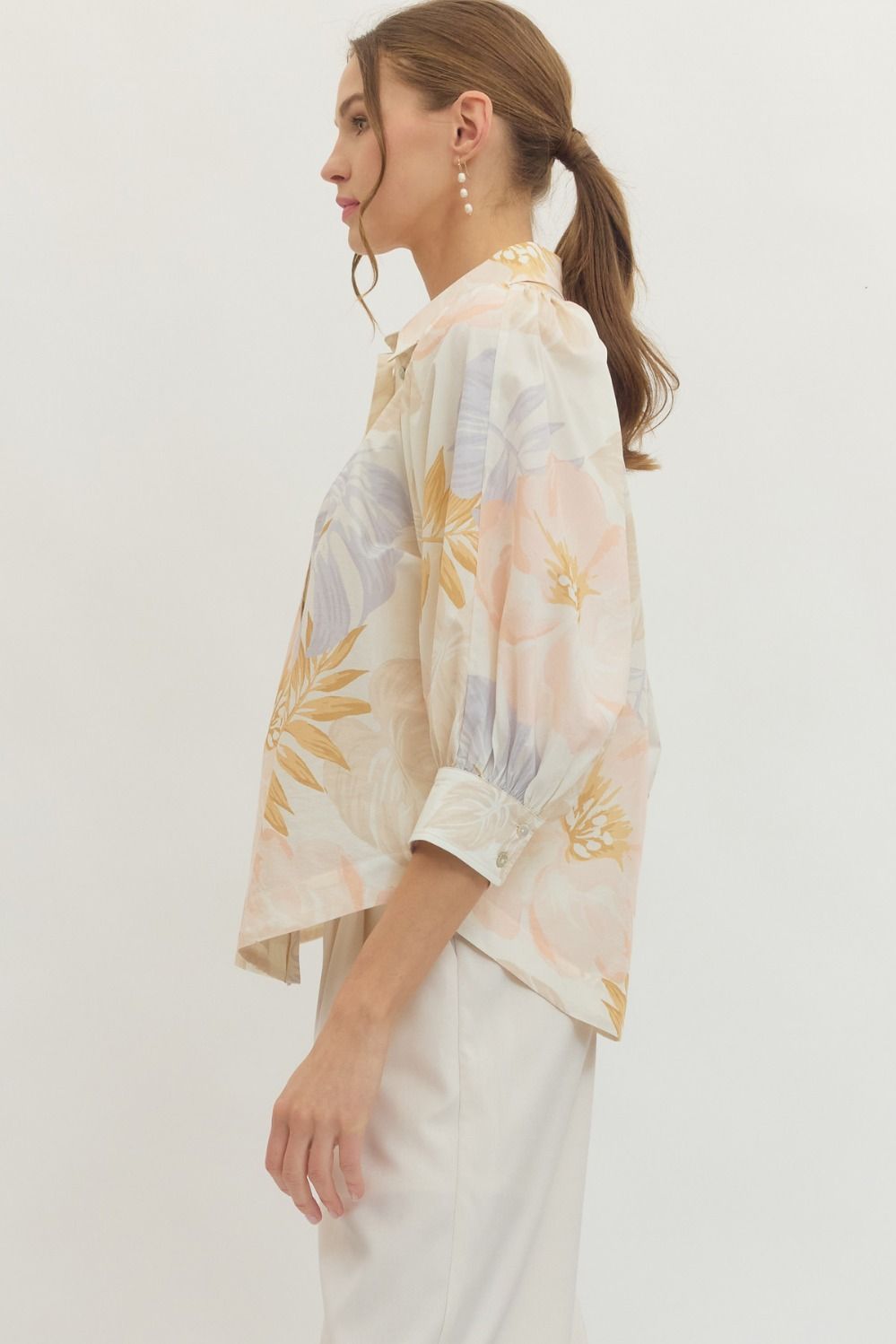 Pale Multicolor Botanical Long Sleeve Top