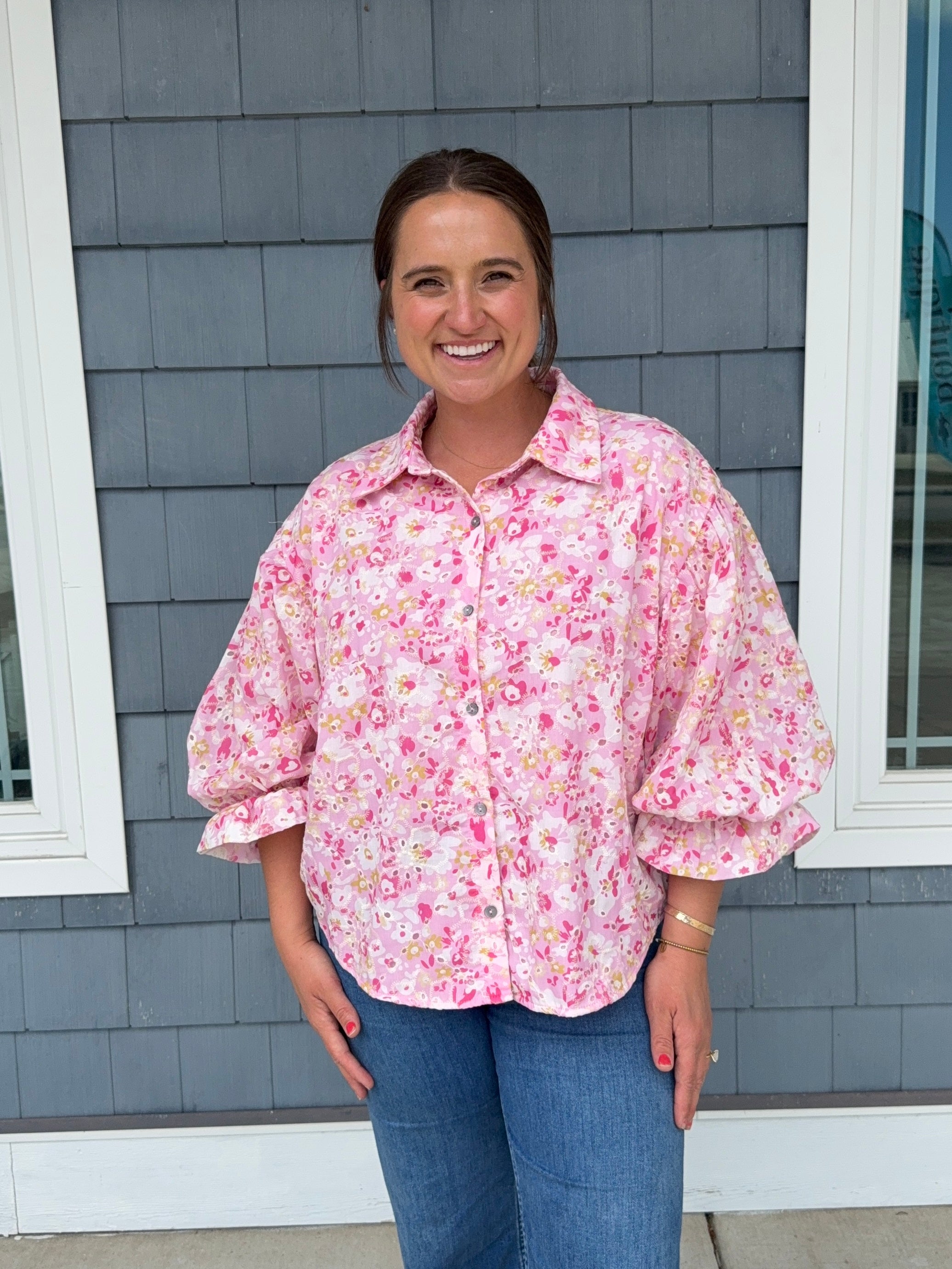 Botanical Eyelet Puff Sleeve Top