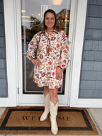 Floral Blanket Stitched Buttoned Dress