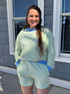 Yellow & Blue Stripe Mock Neck Set