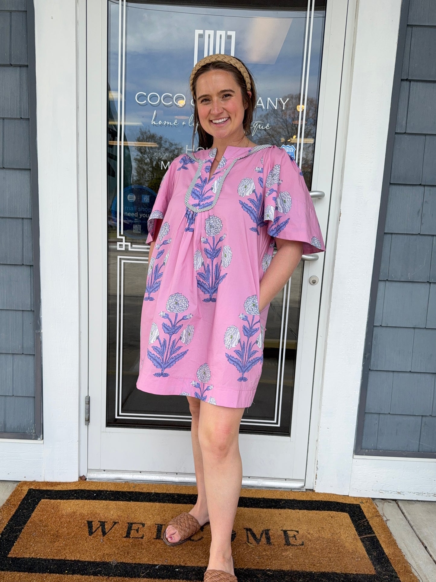 Pink Floral Embroidered Tunic Dress