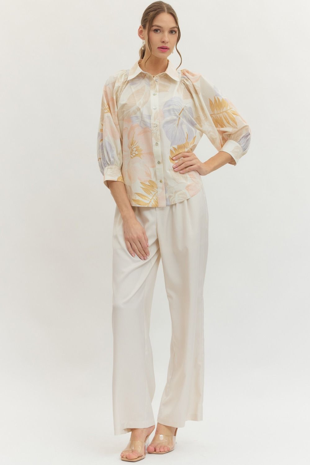 Pale Multicolor Botanical Long Sleeve Top