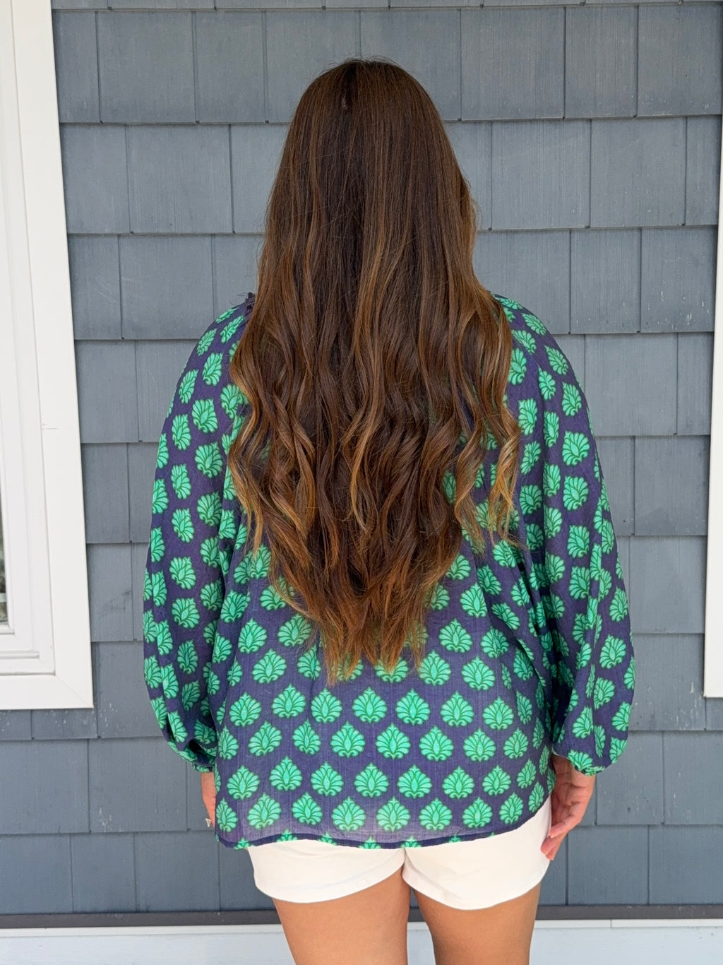 Navy Mix Blouse With Adjustable Tie String