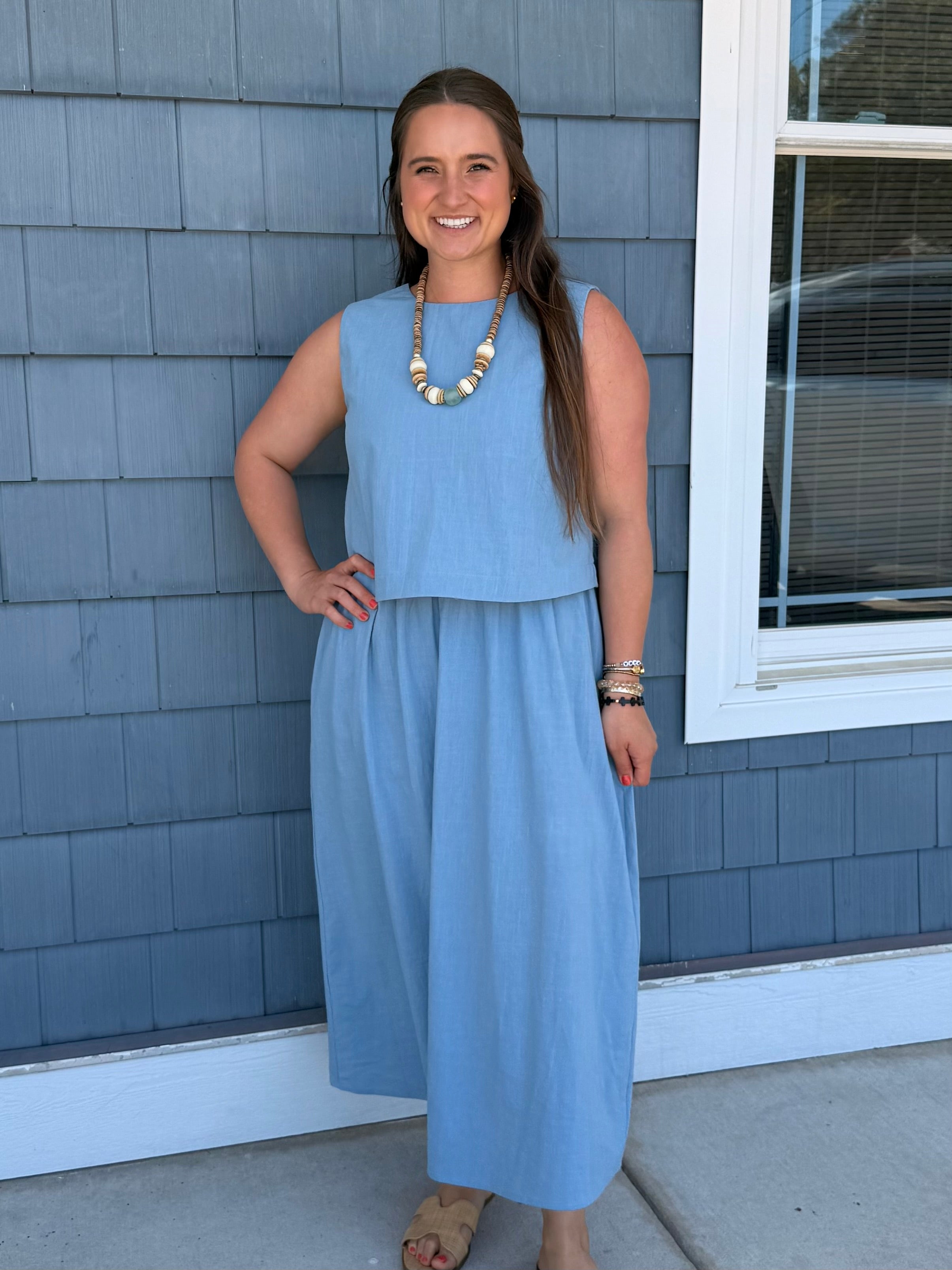 Blue Cotton Tank Midi Dress