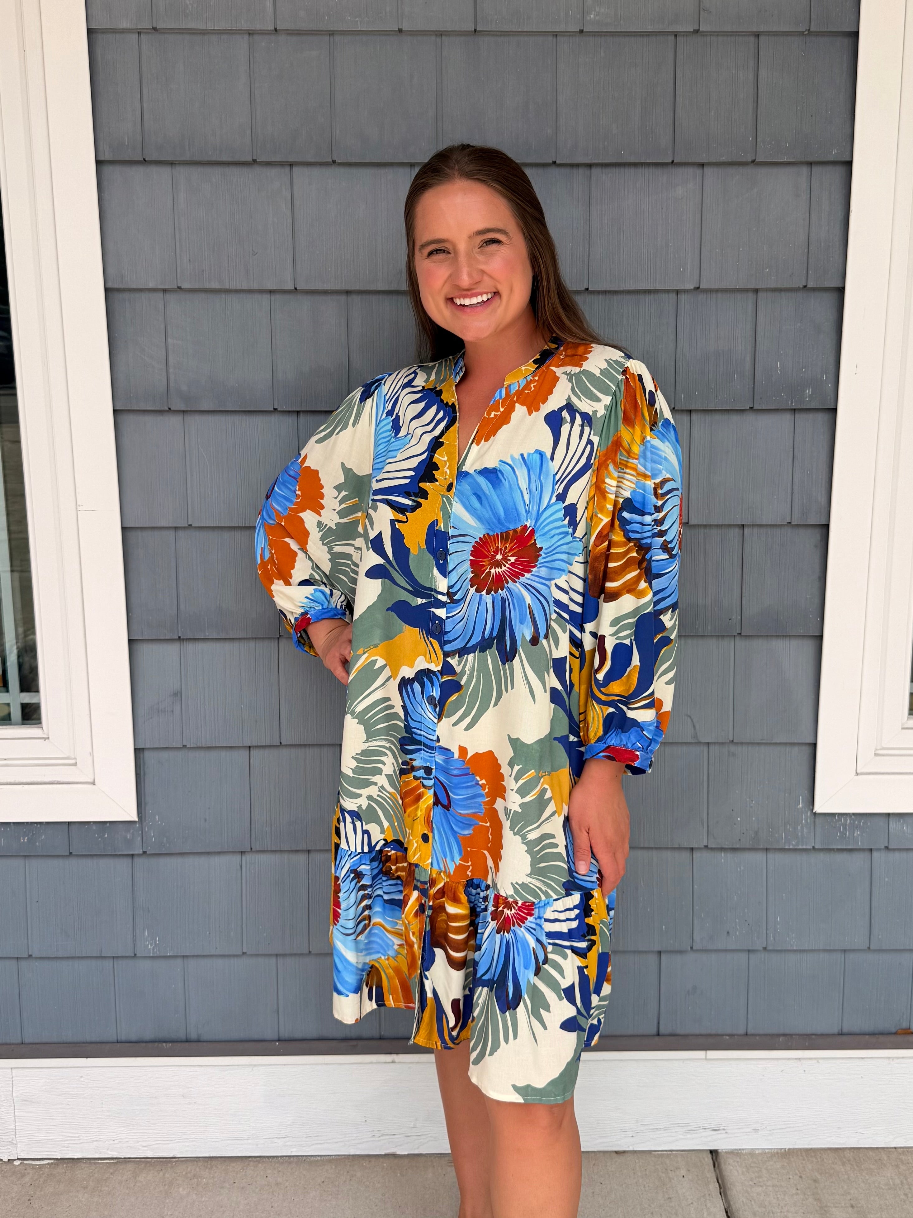 Multicolor Floral Ruffle Hem Dress