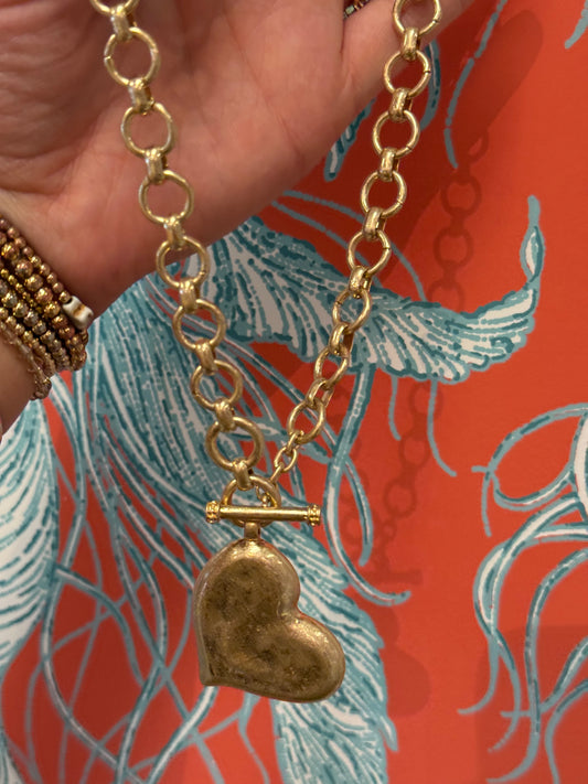 Vintage Gold Heart Necklace & Earring Set