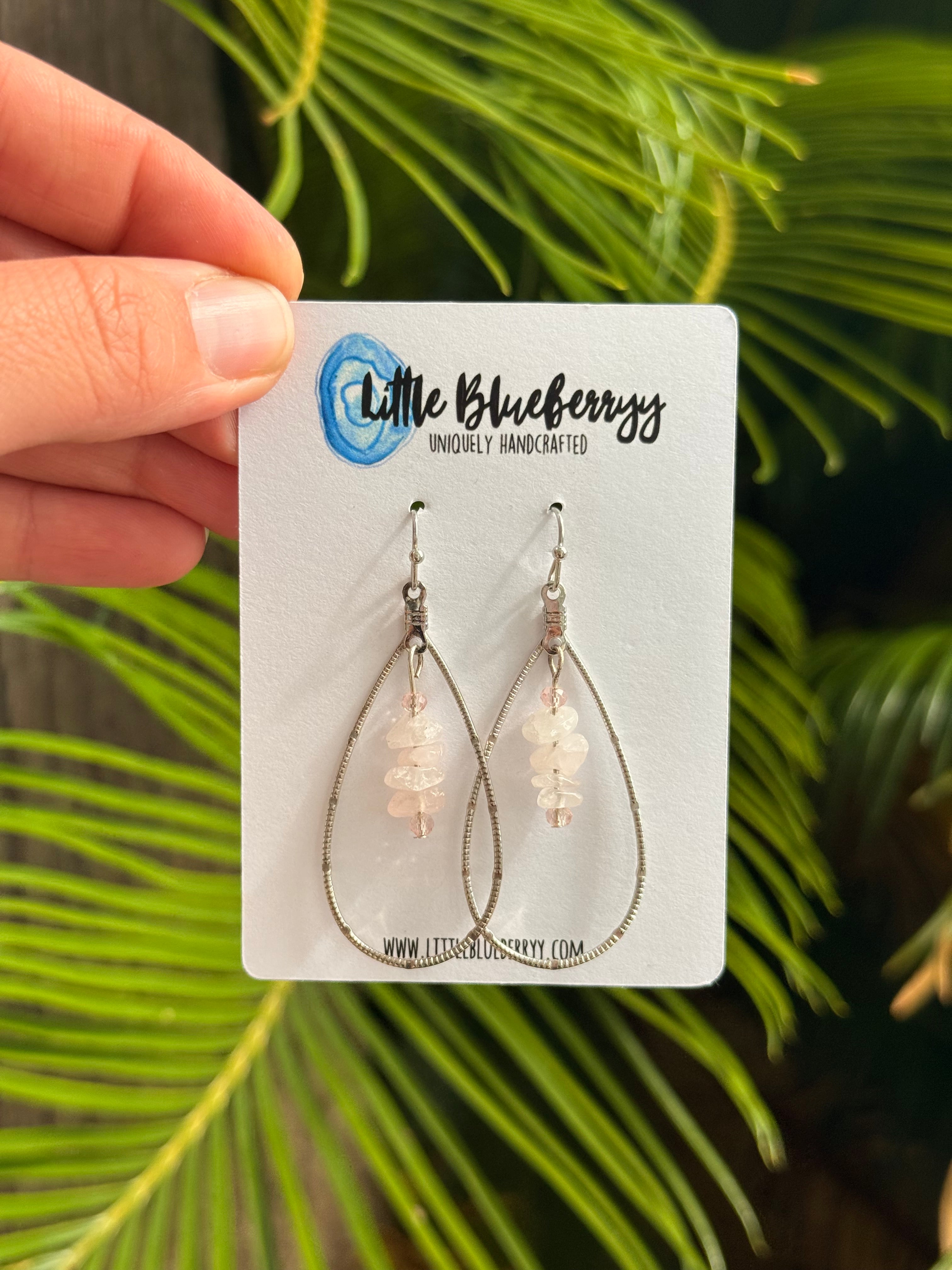 Rose Quartz & Silver Handcrafted Earrings - Little Blueberry