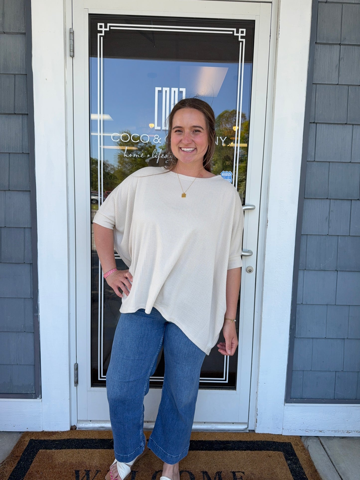 Oatmeal Waffle Knit Oversized Tunic Top