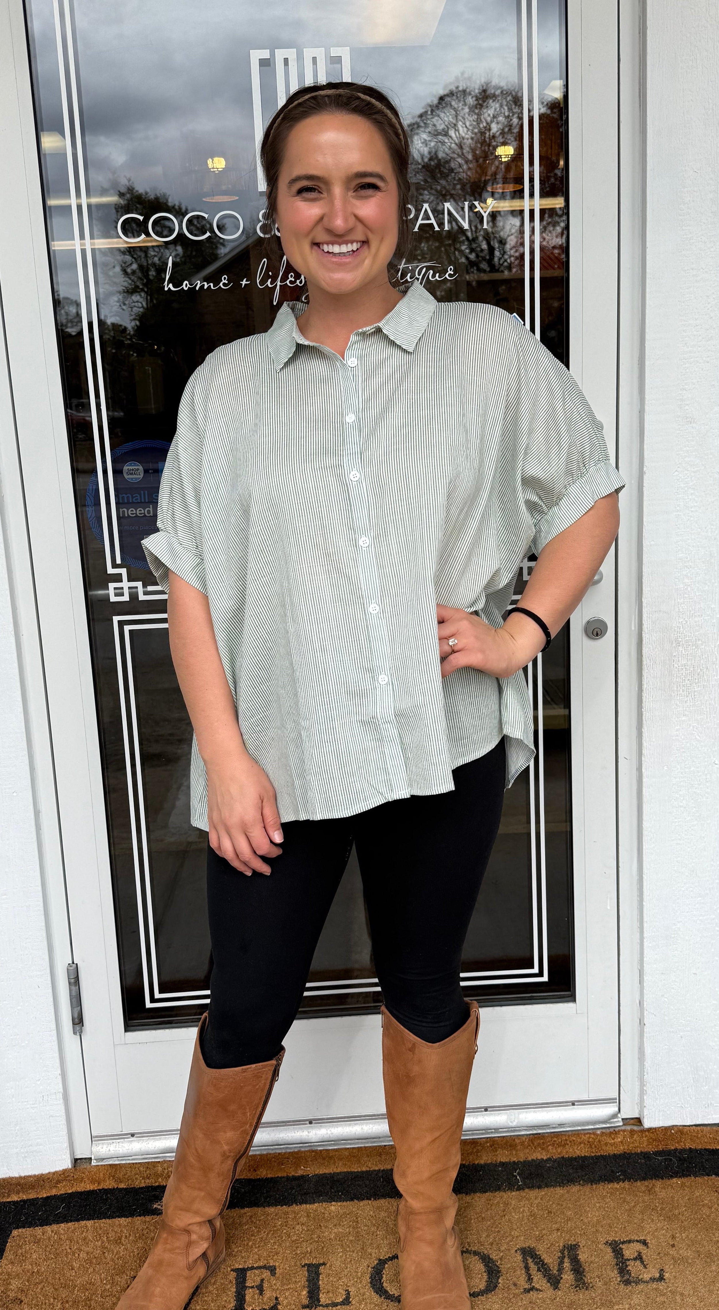 Mint Striped Collared Oversized Button Down