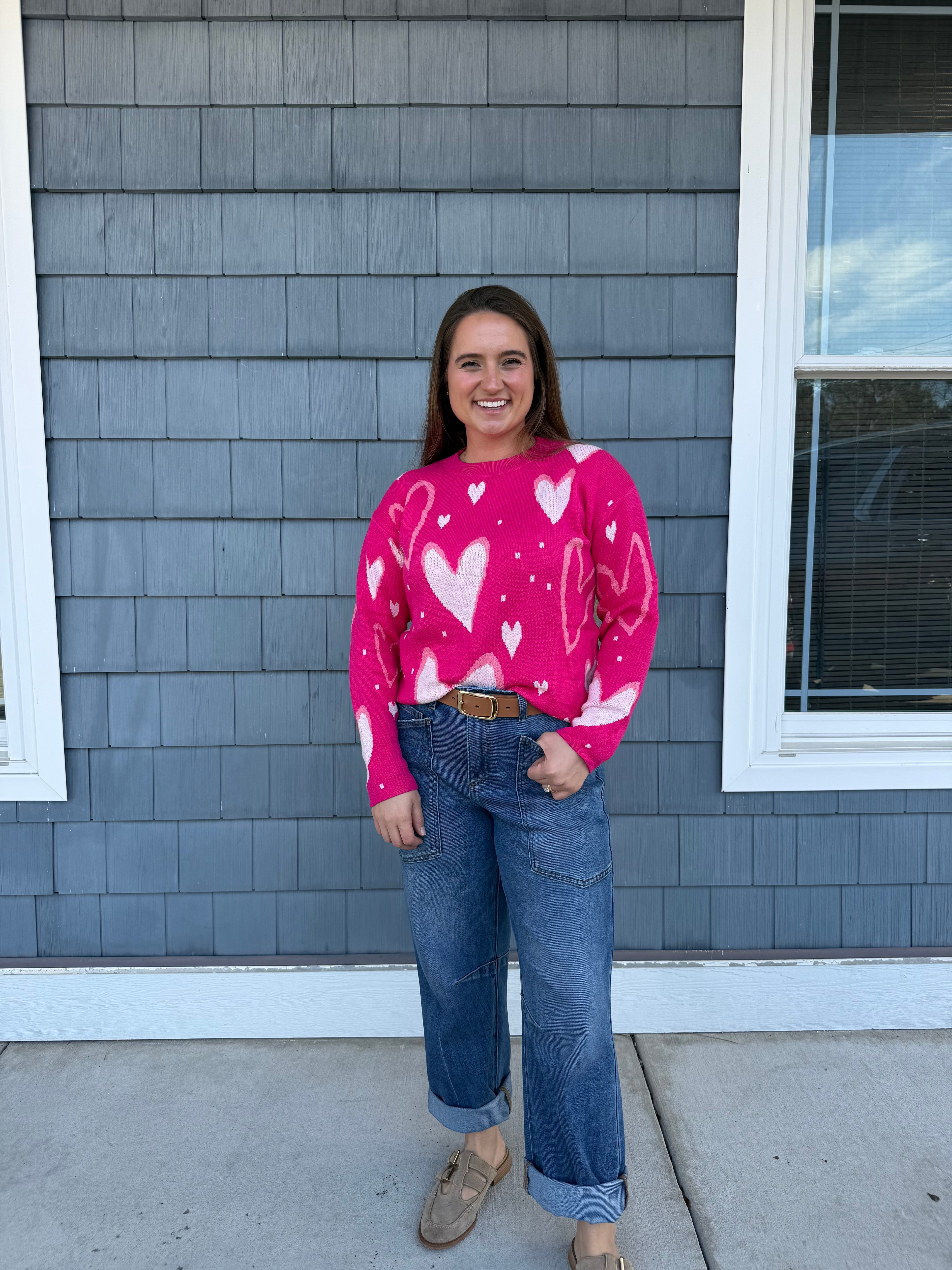 Hot Pink Multi Heart Sweater