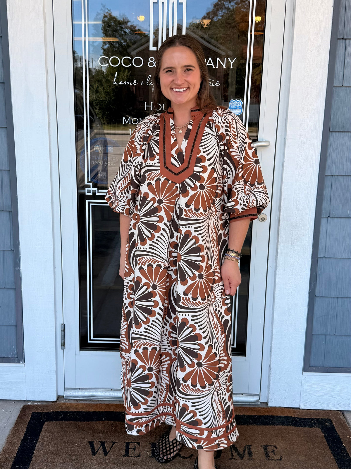 Brown Mix Abstract Midi Dress