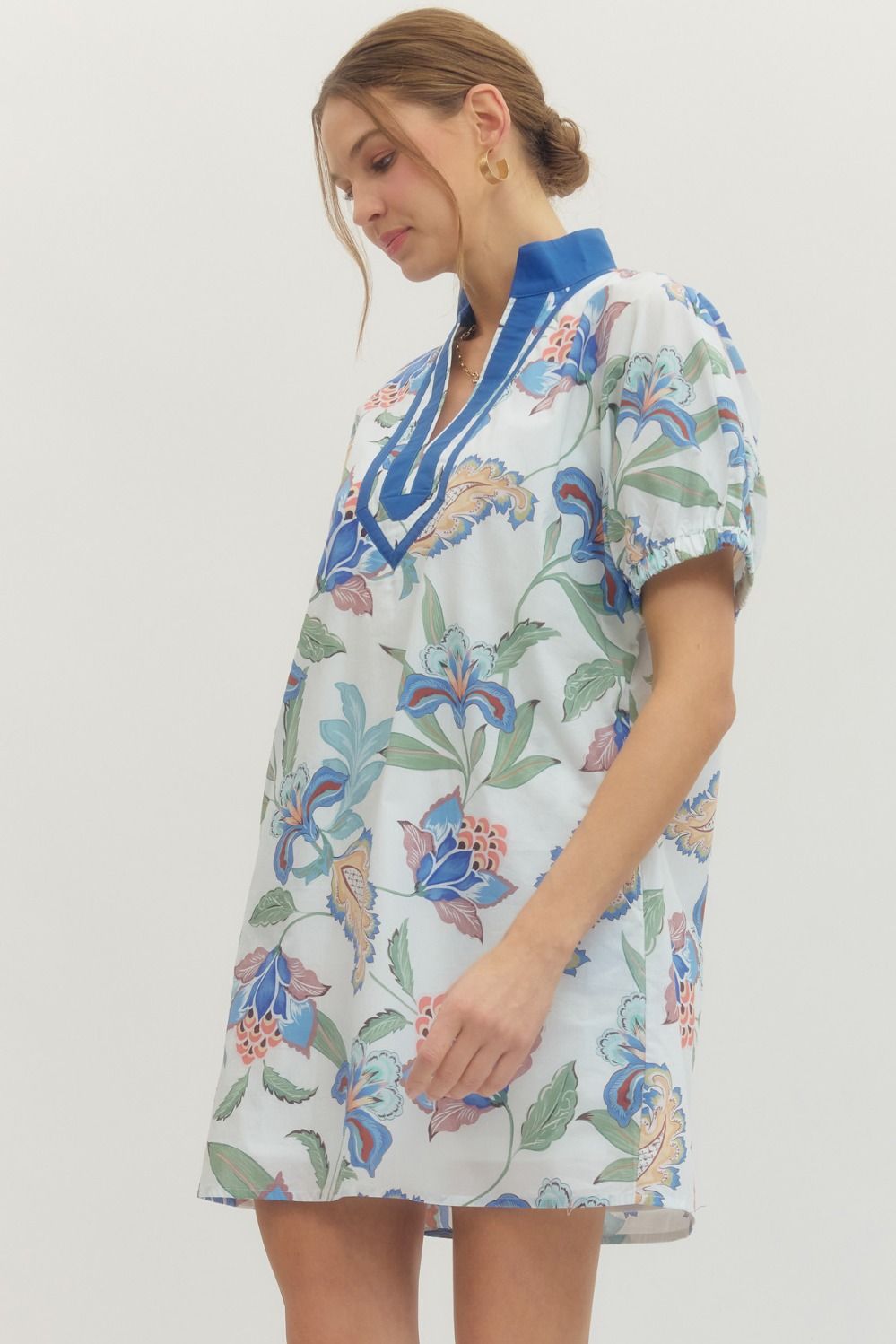 Blue Floral Print Mini Dress: SHIPS OR PICKUP FROM COCO 3/16/26