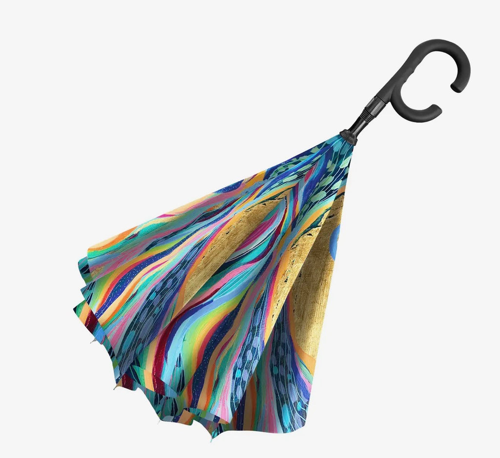 Ettavee "Rainbow Riviera 1" Reverse Inverted Umbrella - Hands-Free, Windproof Design