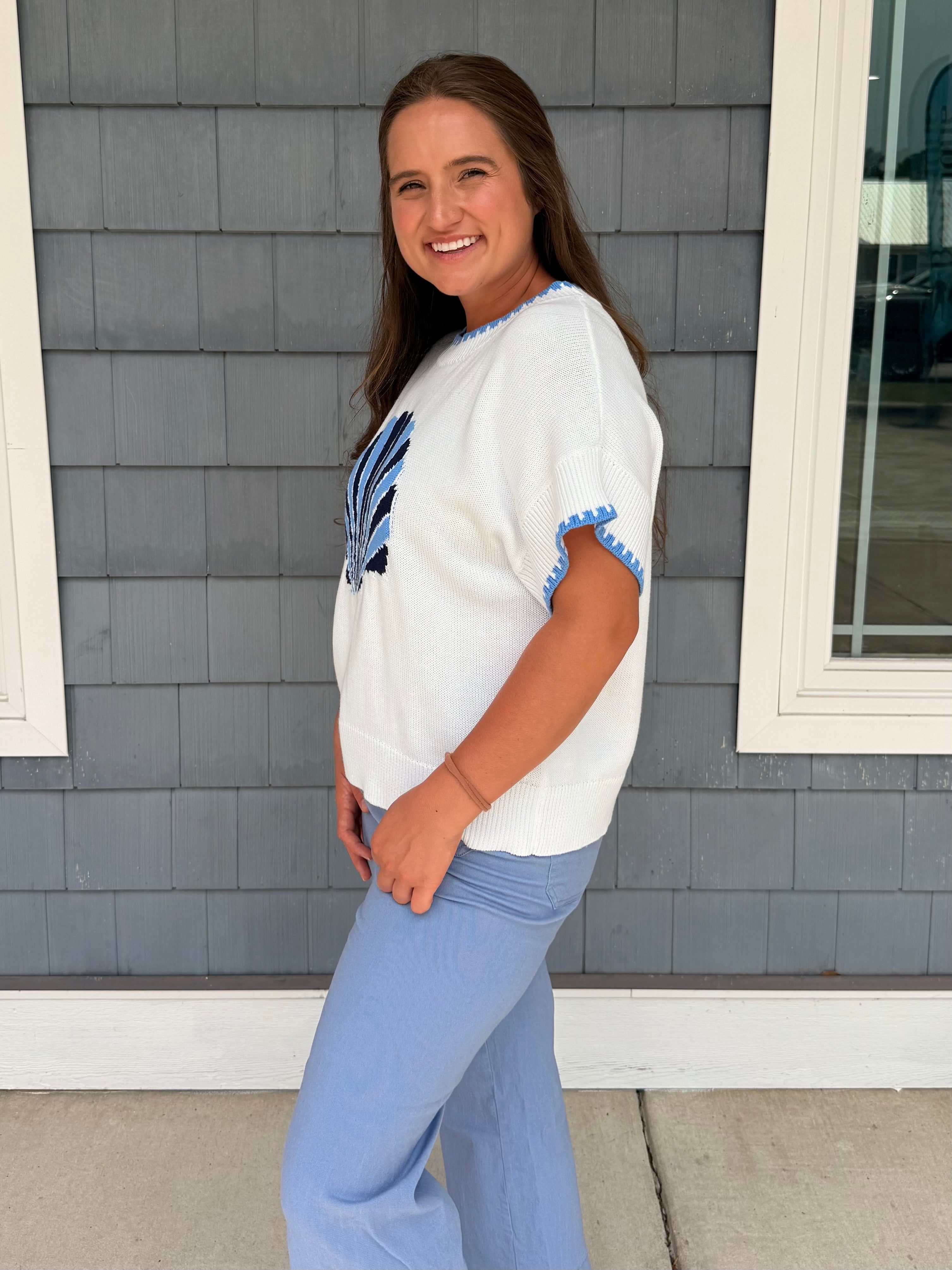 Navy & Blue Off White Shell Sweater Top
