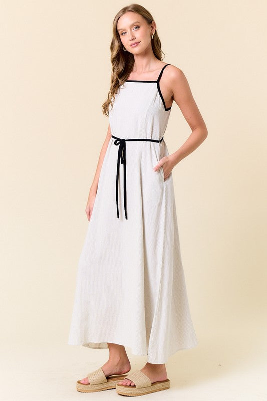 Linen Off White/Black Dress