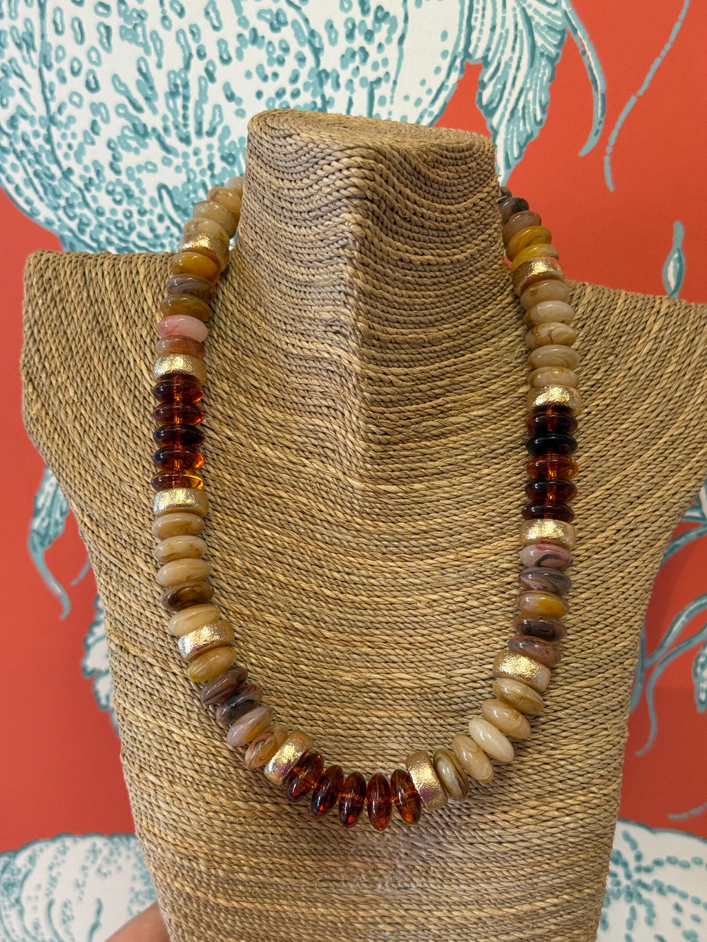 Light Brown & Gold Beaded Necklace