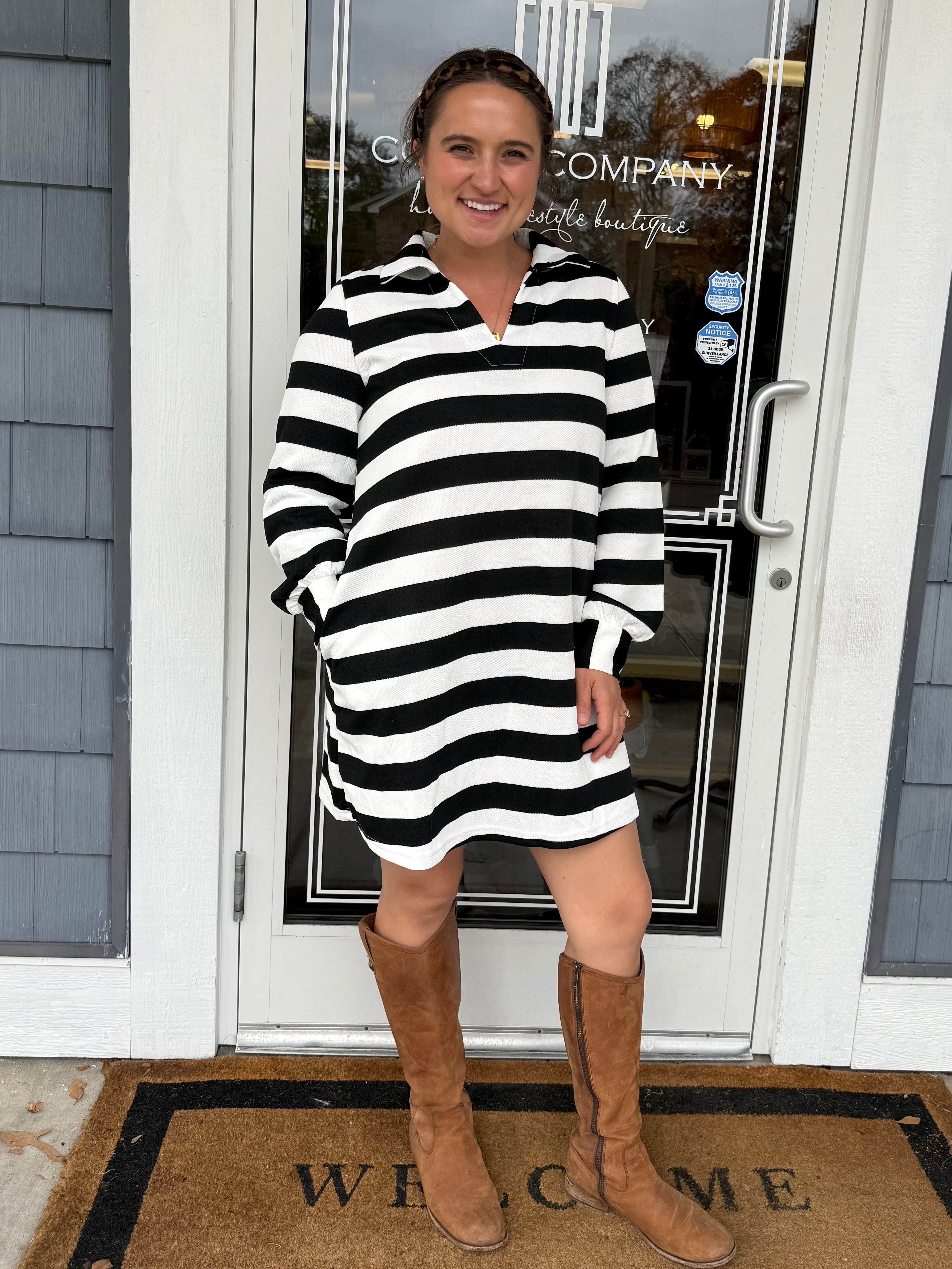 Black Stripe Pocket Sweatshirt Dress