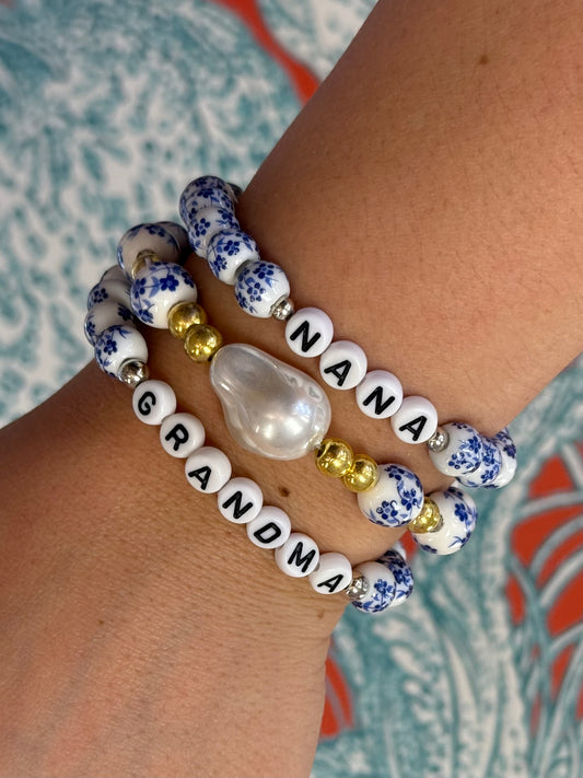 Blue & White with Pearl Bracelet