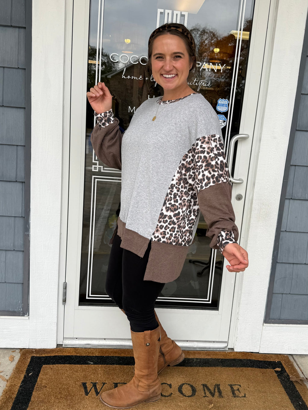 Gray Color-block Leopard Shirt