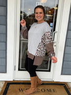 Gray Color-block Leopard Shirt
