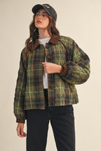 Olive Plaid Quilted Jacket With Corduroy Jacket SHIPS OR PICKUP FROM COCO 10/15/25