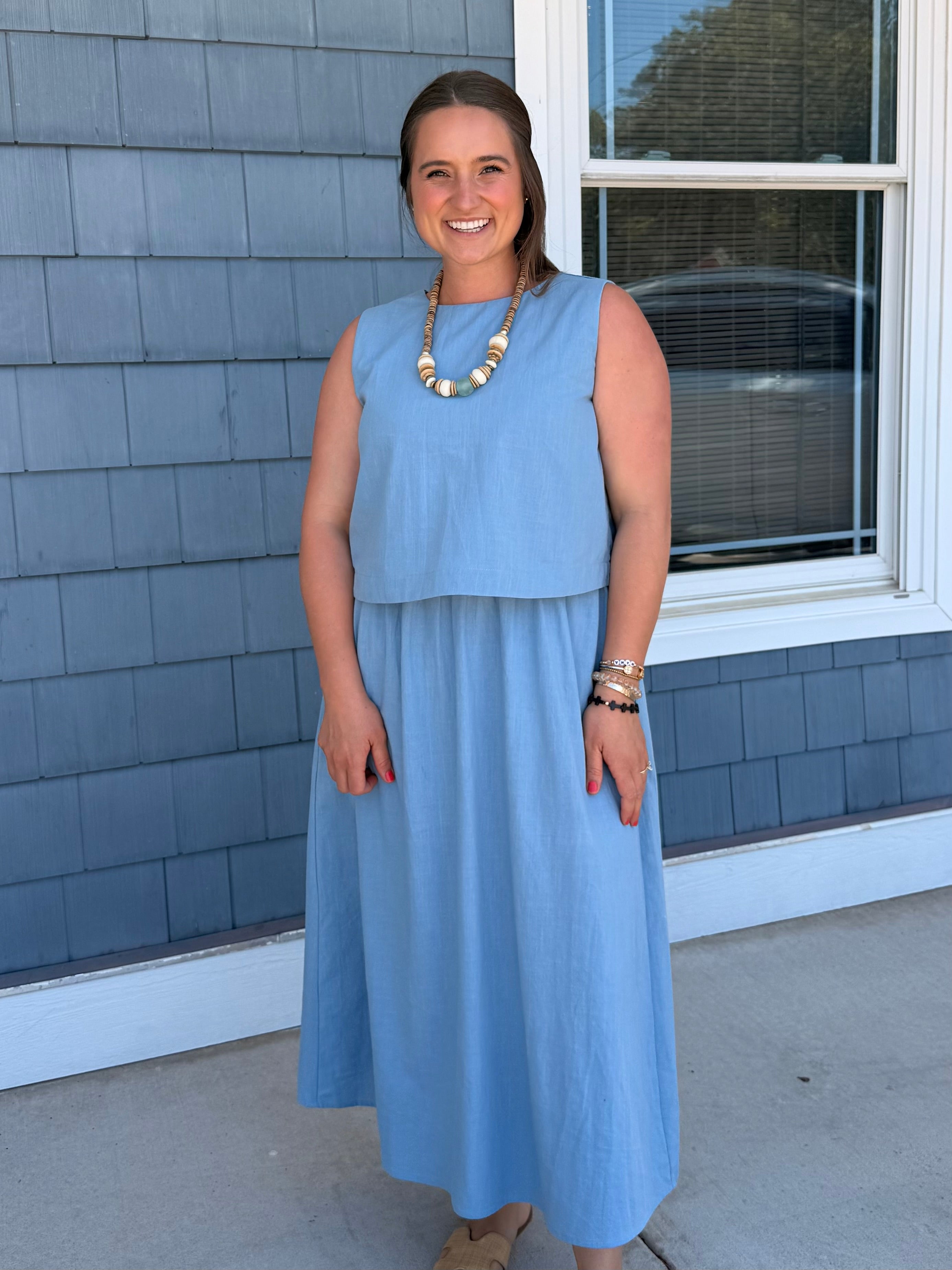 Blue Cotton Tank Midi Dress
