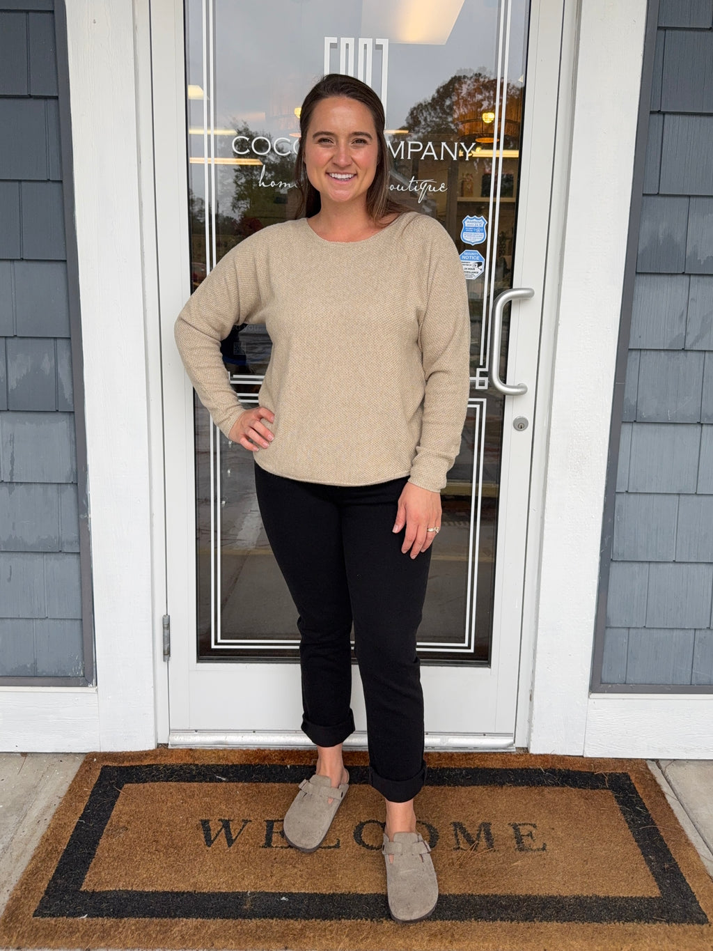 Cream Seedstitch Crewneck Sweater