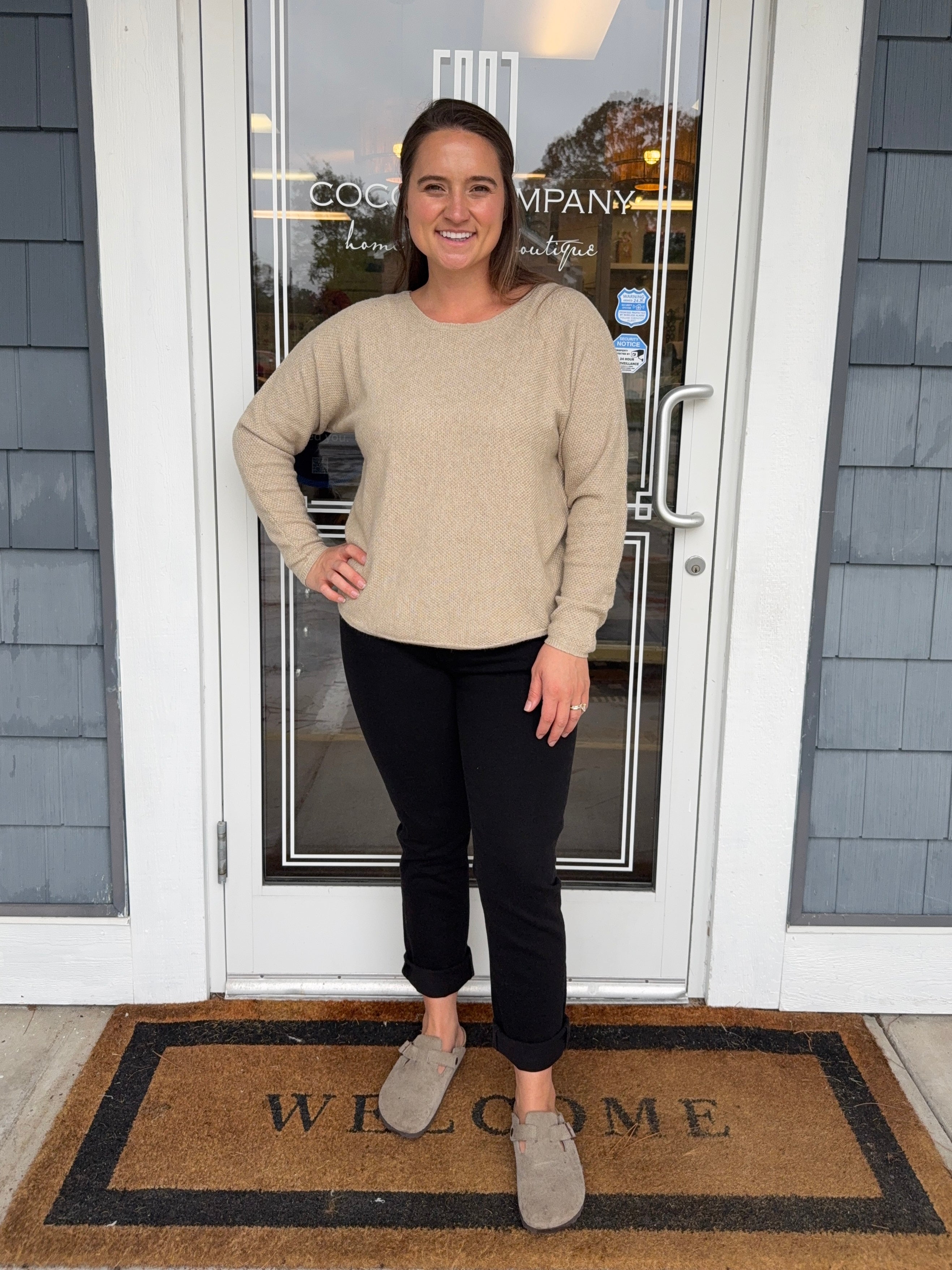 Cream Seedstitch Crewneck Sweater