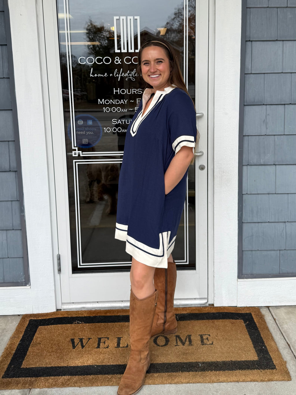 Navy Linen Mini Dress