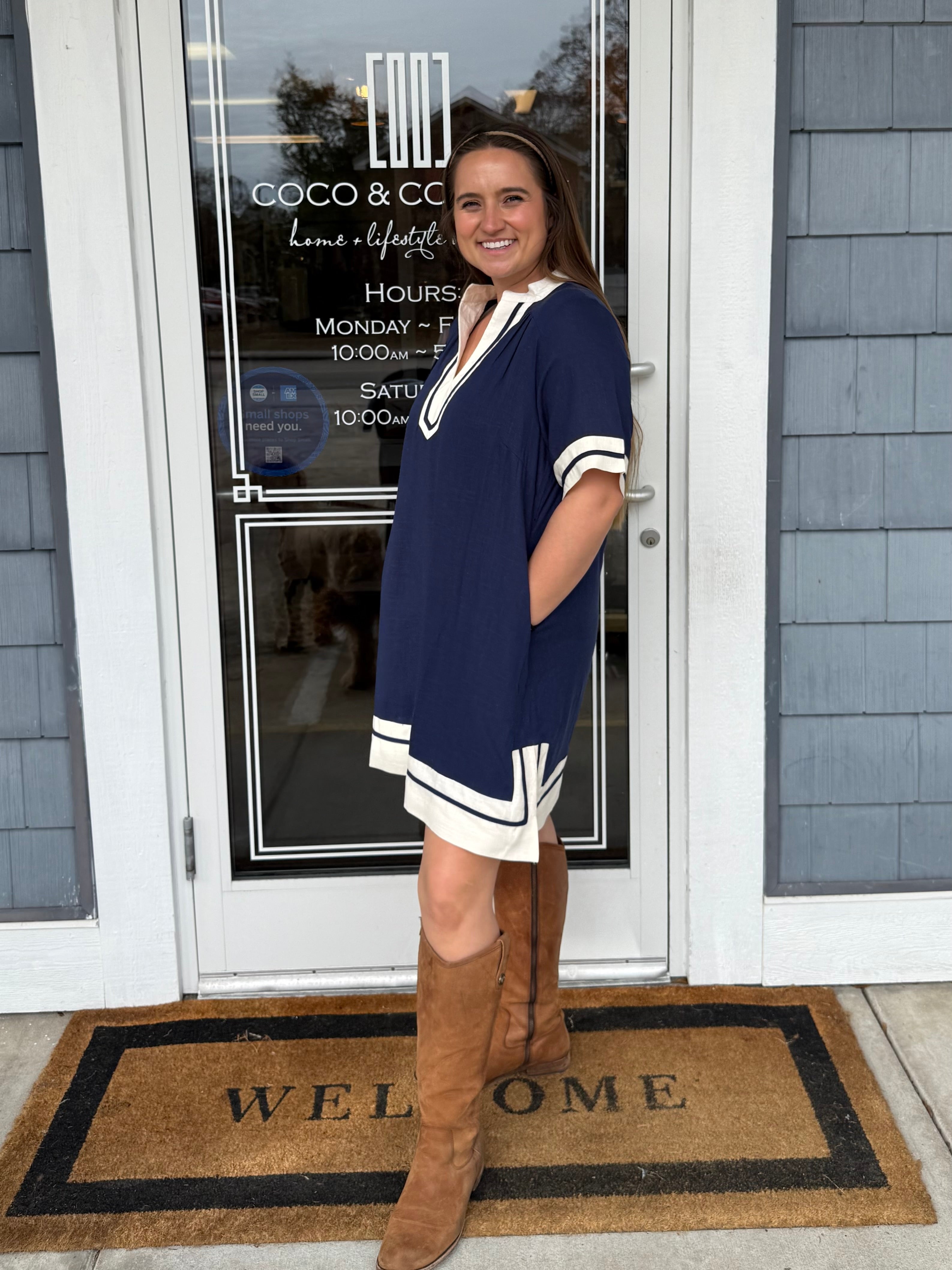 Navy Linen Mini Dress