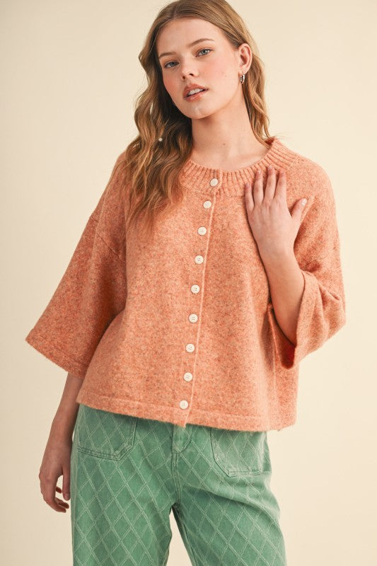 Rust Lemon Button Up Elbow Sweater Cardigan