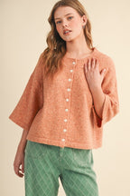 Rust Lemon Button Up Elbow Sweater Cardigan