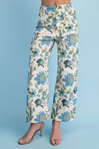 Preorder: Blue Floral Ankle Cropped Pants