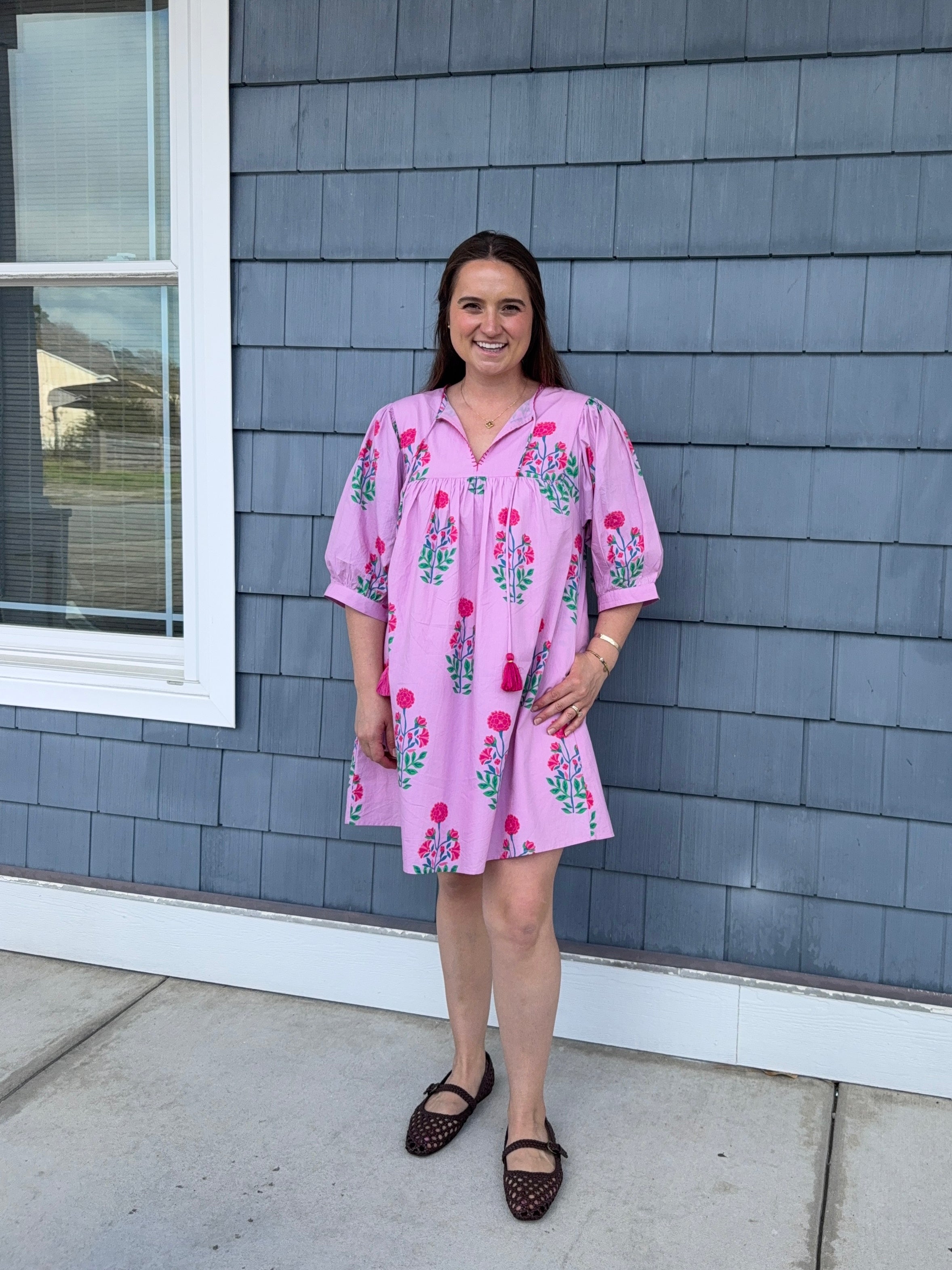Pink Floral Tassel Dress THML