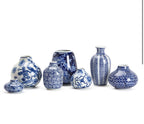 Medium Blue & White Round Diamond Hand Painted Vase