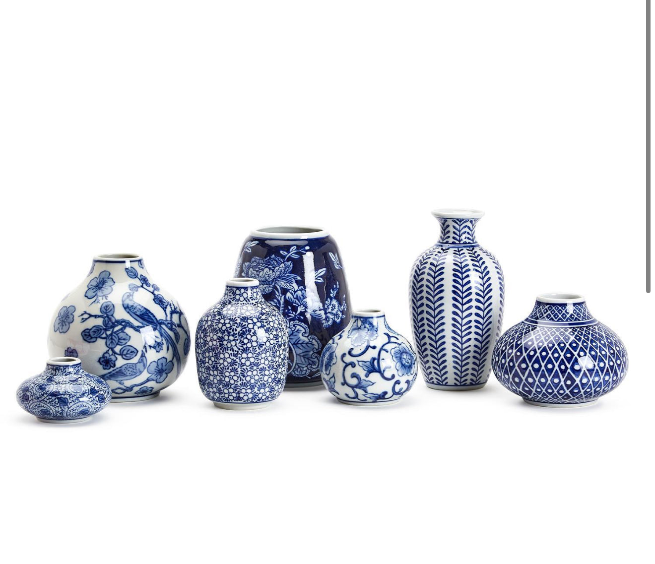 Medium Blue & White Round Diamond Hand Painted Vase